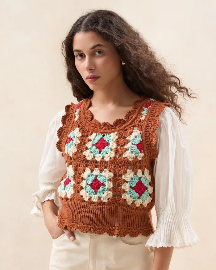 Women Knitwear Loeffler Randall Eddie BrownCream Floral Vest I Tops I Apparel Women Knitwear Loeffler Randall Eddie BrownCream Floral Vest I Tops I Apparel