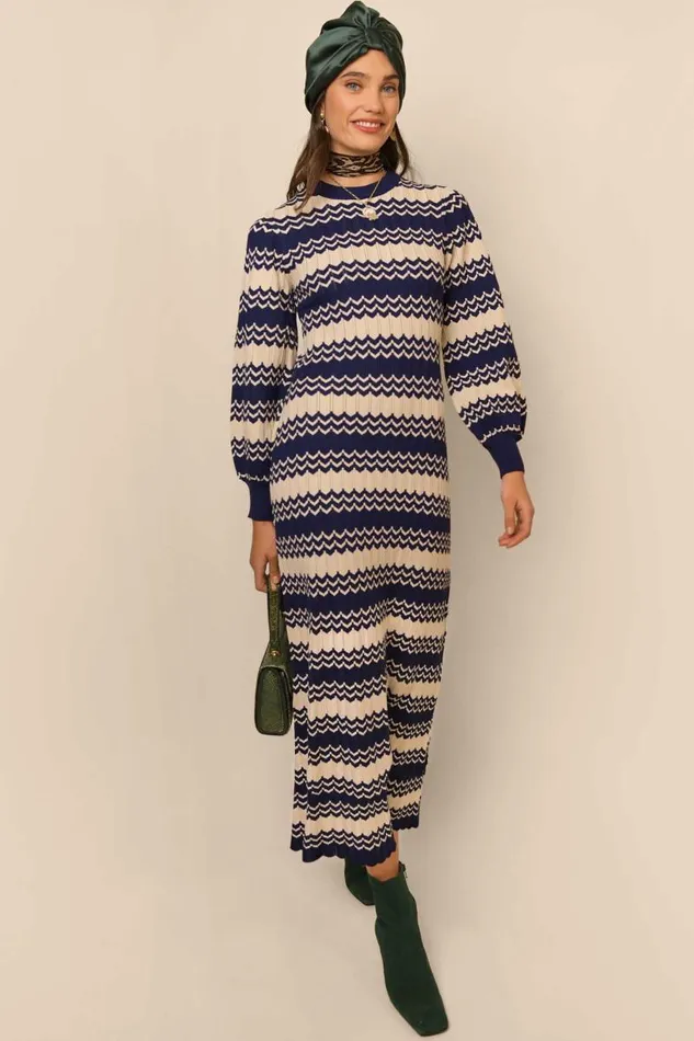 Women Knitwear RIXO Elva Navy Cream Chevron