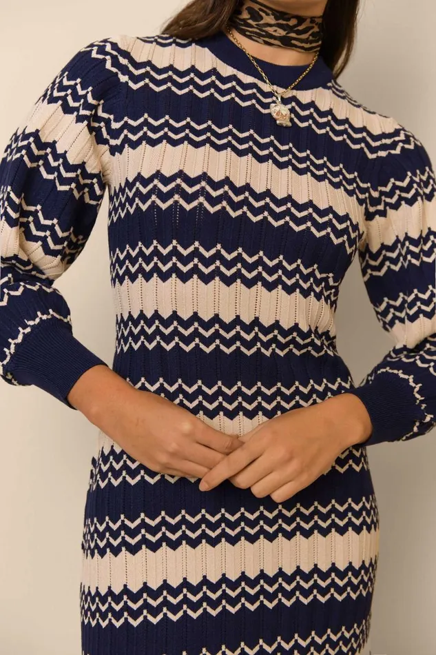 Women Knitwear RIXO Elva Navy Cream Chevron Women Knitwear RIXO Elva Navy Cream Chevron