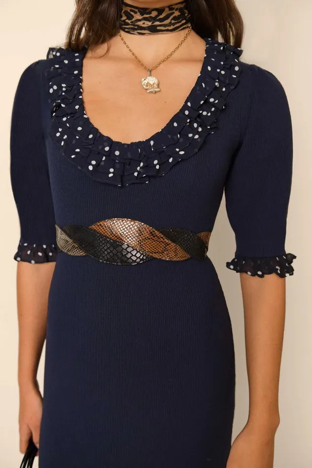 Women Knitwear RIXO Giuliana Navy Vintage Spot Women Knitwear RIXO Giuliana Navy Vintage Spot