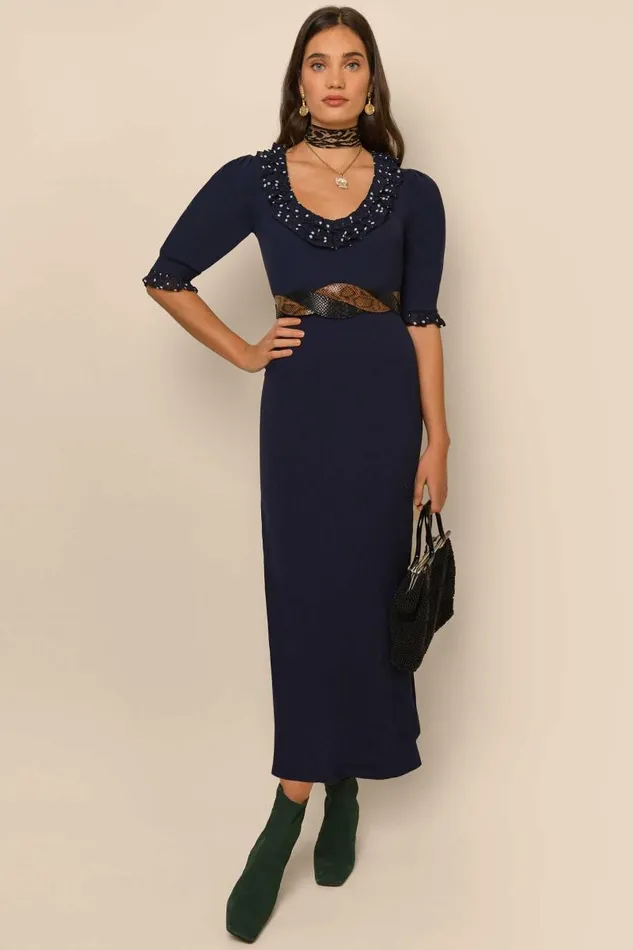 Women Knitwear RIXO Giuliana Navy Vintage Spot Women Knitwear RIXO Giuliana Navy Vintage Spot