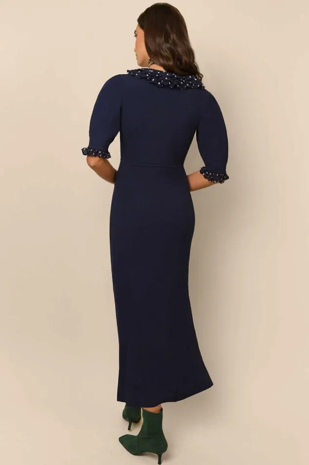 Women Knitwear RIXO Giuliana Navy Vintage Spot Women Knitwear RIXO Giuliana Navy Vintage Spot