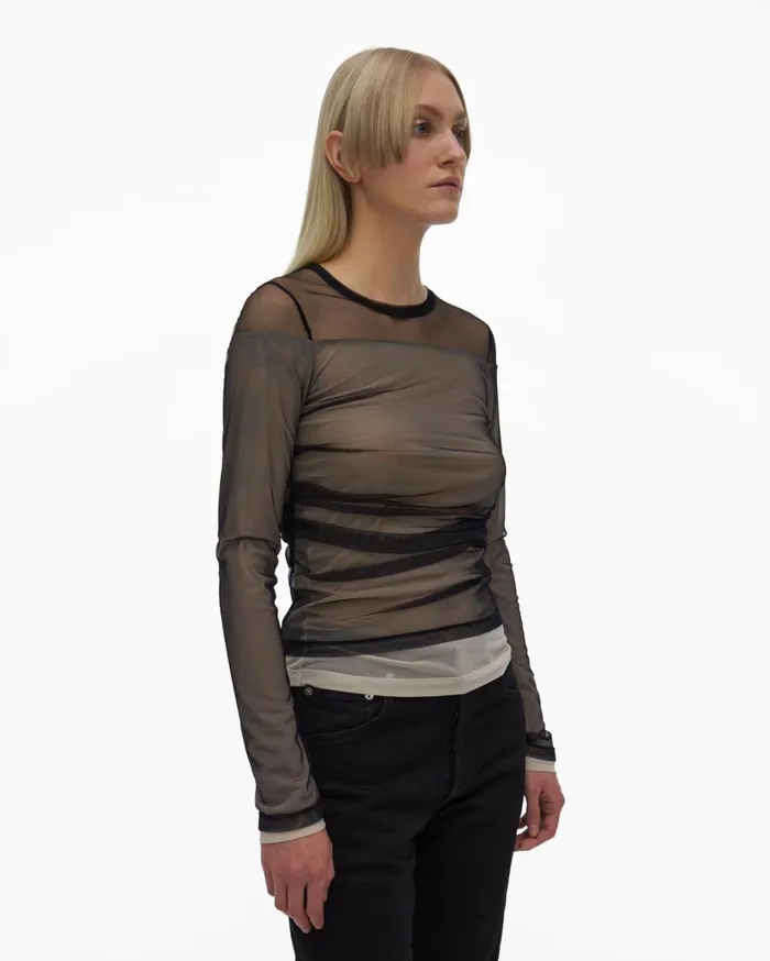Women Layered Tulle Top Black Helmut Lang Tops