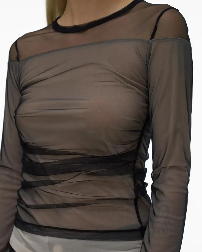 Women Layered Tulle Top Black Helmut Lang Tops