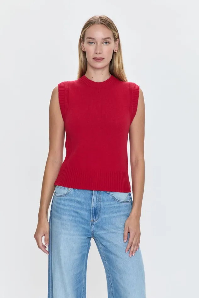 Women Leandra Sleeveless Crewneck Sweater 8211 Ruby Pistola Denim Sweaters and Knits
