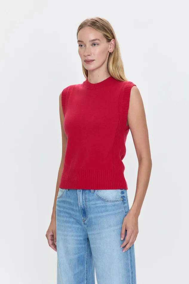 Women Leandra Sleeveless Crewneck Sweater 8211 Ruby Pistola Denim Sweaters and Knits