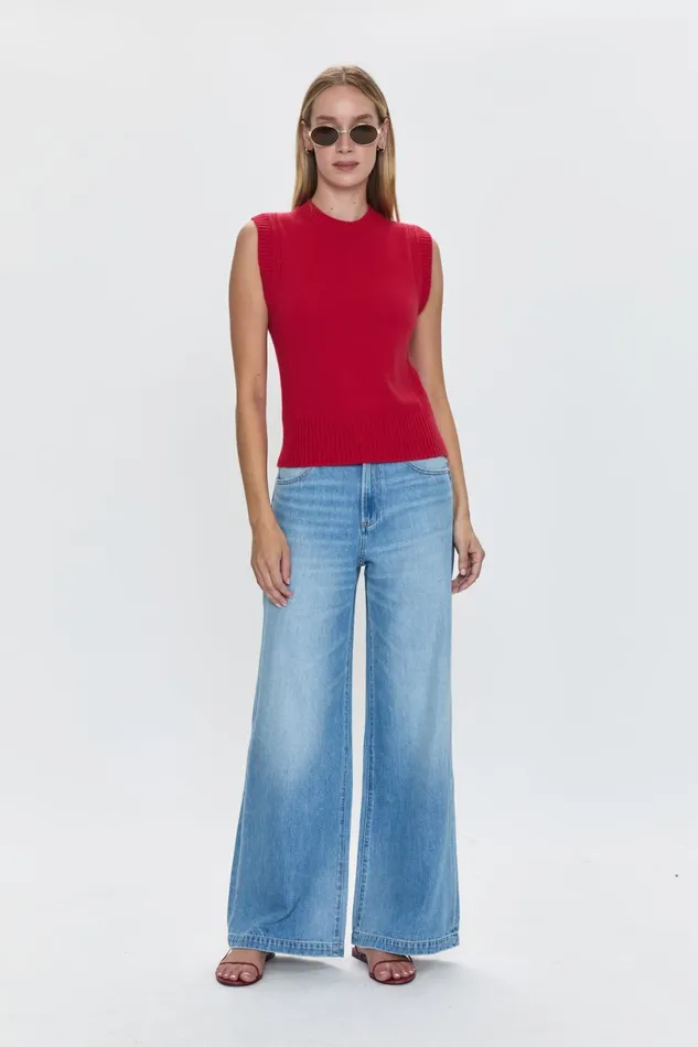 Women Leandra Sleeveless Crewneck Sweater 8211 Ruby Pistola Denim Sweaters and Knits