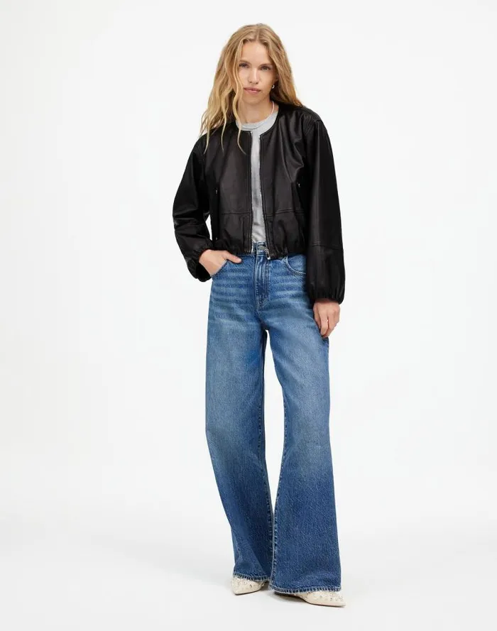 Women Leather BubbleSleeve Jacket True Black Madewell Coats Jackets