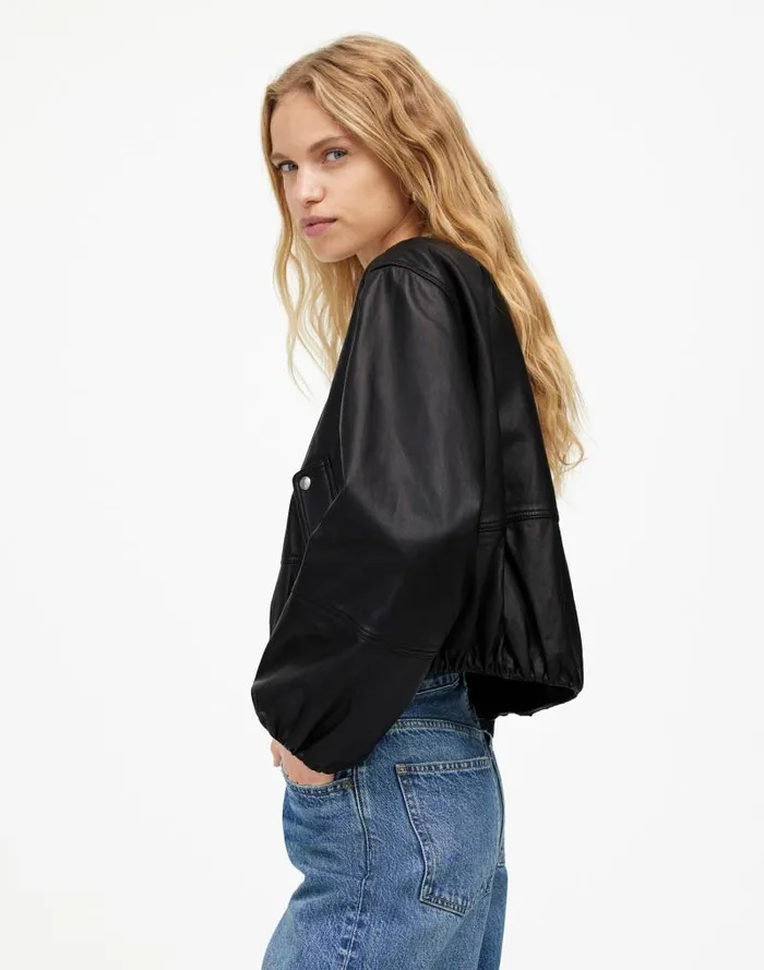 Women Leather BubbleSleeve Jacket True Black Madewell Coats Jackets