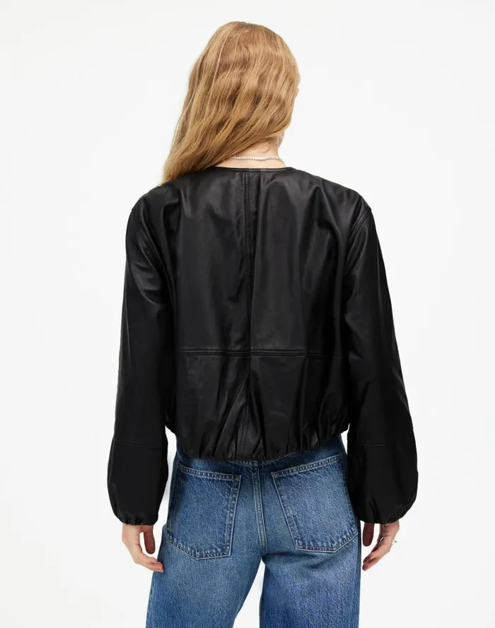Women Leather BubbleSleeve Jacket True Black Madewell Coats Jackets