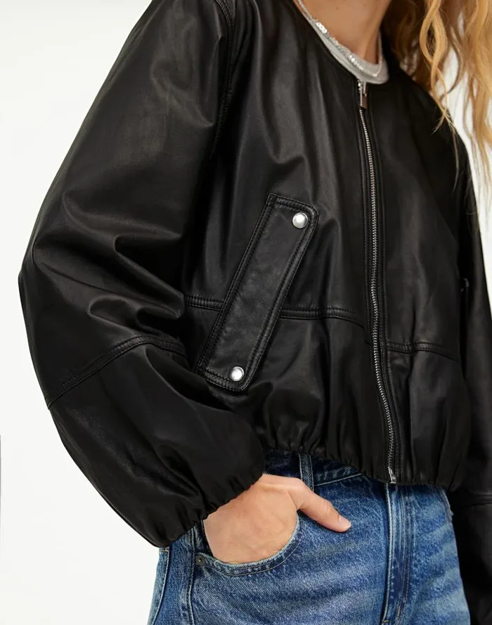 Women Leather BubbleSleeve Jacket True Black Madewell Coats Jackets