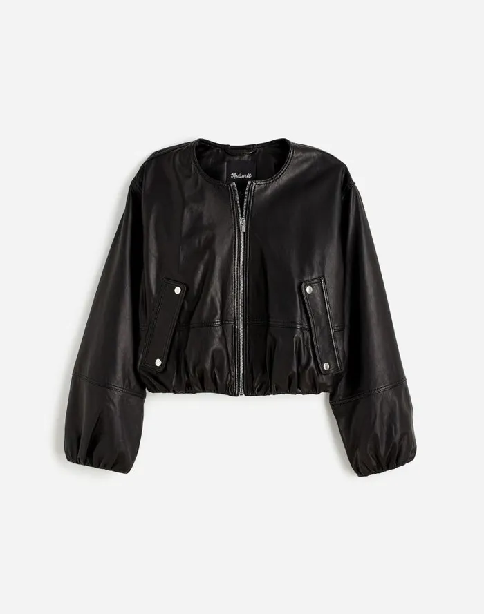 Women Leather BubbleSleeve Jacket True Black Madewell Coats Jackets