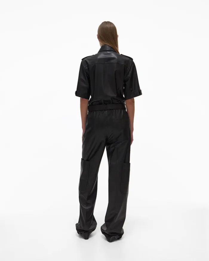 Women Leather Jumpsuit Black Helmut Lang Dresses