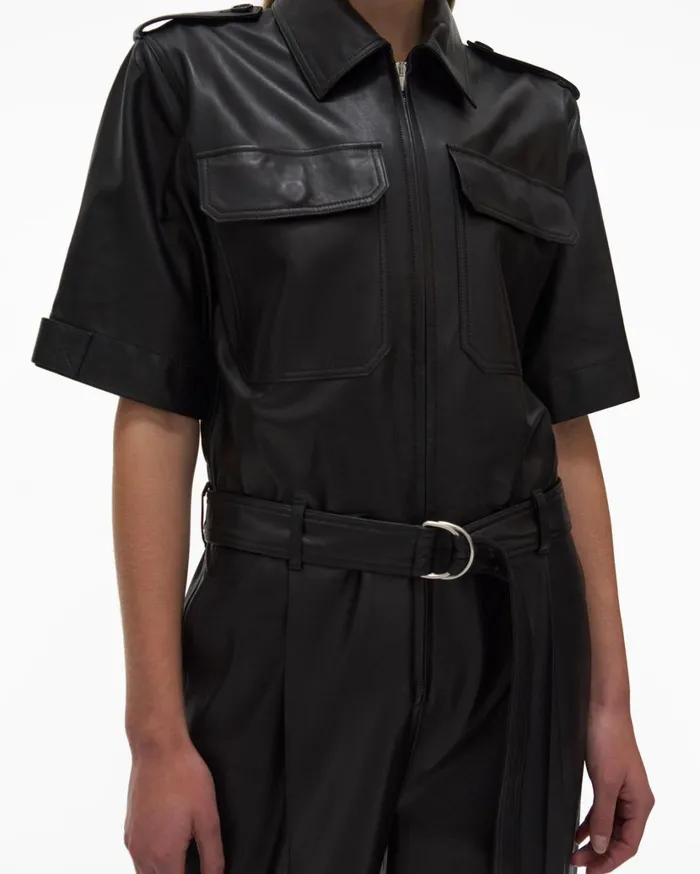 Women Leather Jumpsuit Black Helmut Lang Dresses