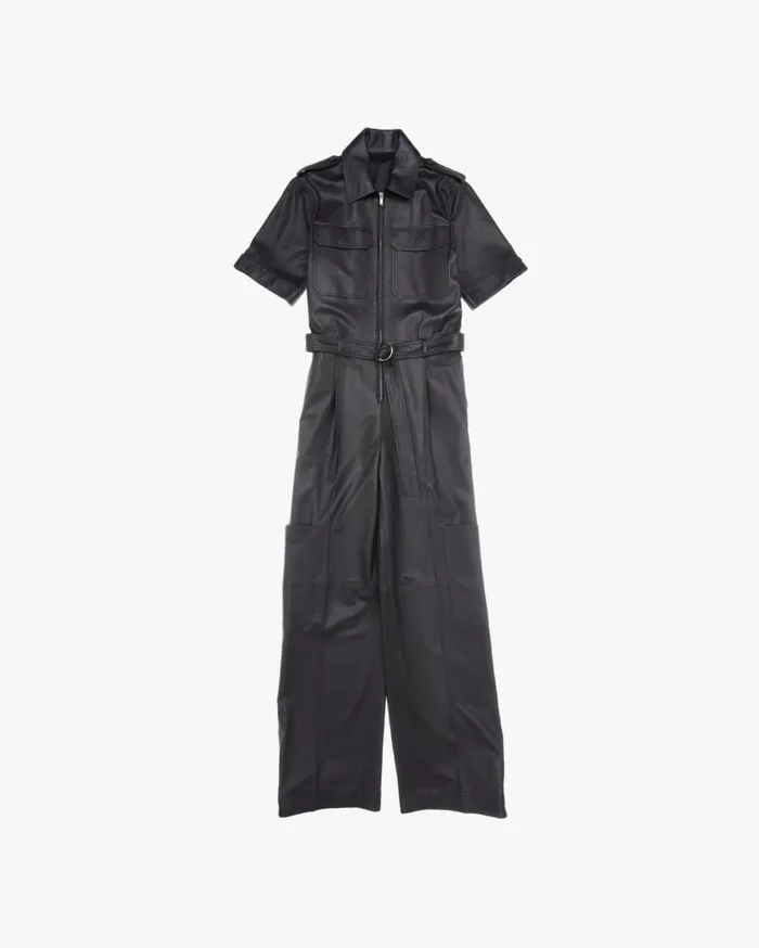 Women Leather Jumpsuit Black Helmut Lang Dresses