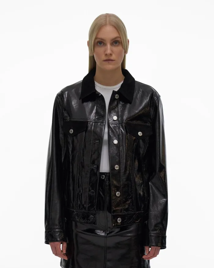 Women Leather Trucker Jacket Black Helmut Lang Jackets