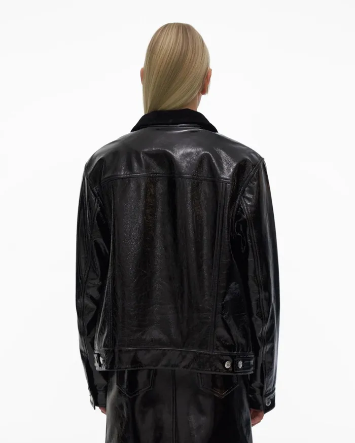Women Leather Trucker Jacket Black Helmut Lang Jackets