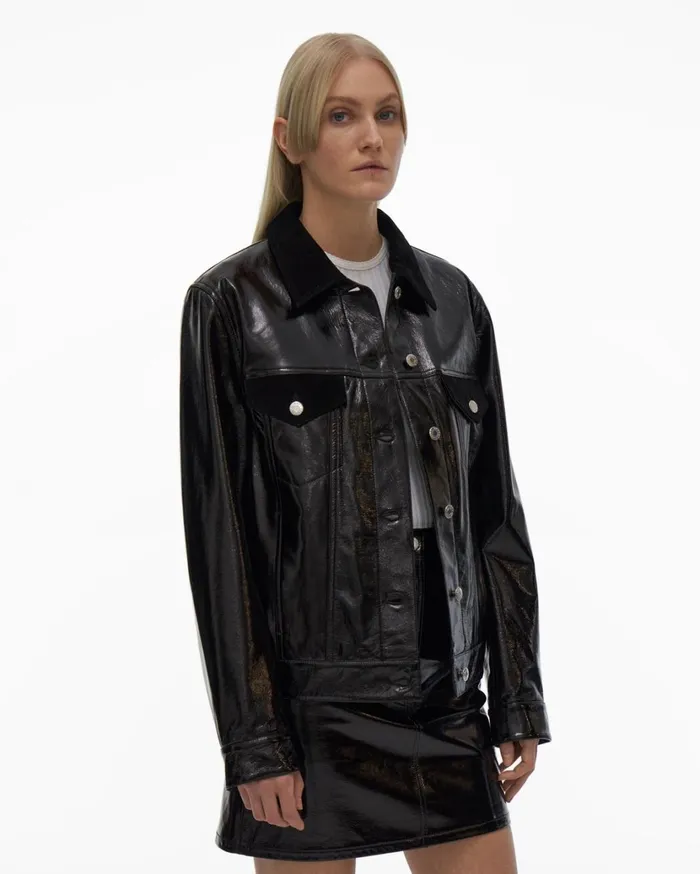 Women Leather Trucker Jacket Black Helmut Lang Jackets