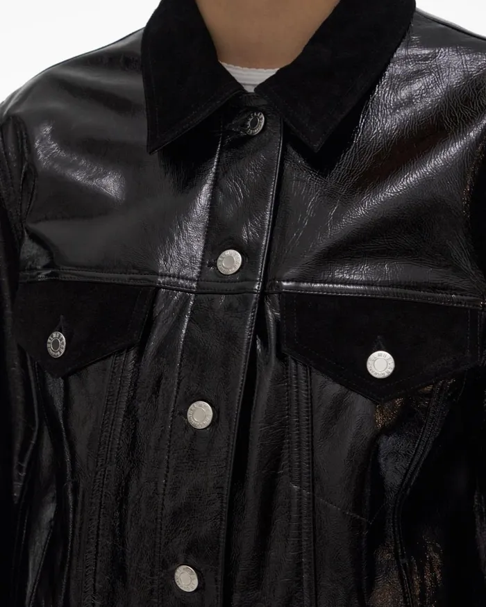 Women Leather Trucker Jacket Black Helmut Lang Jackets