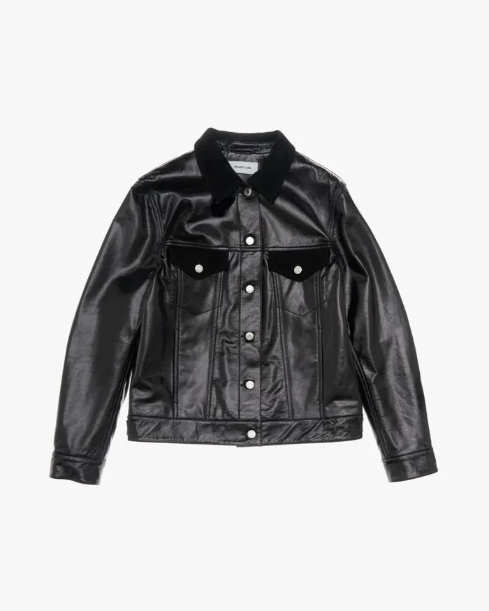 Women Leather Trucker Jacket Black Helmut Lang Jackets