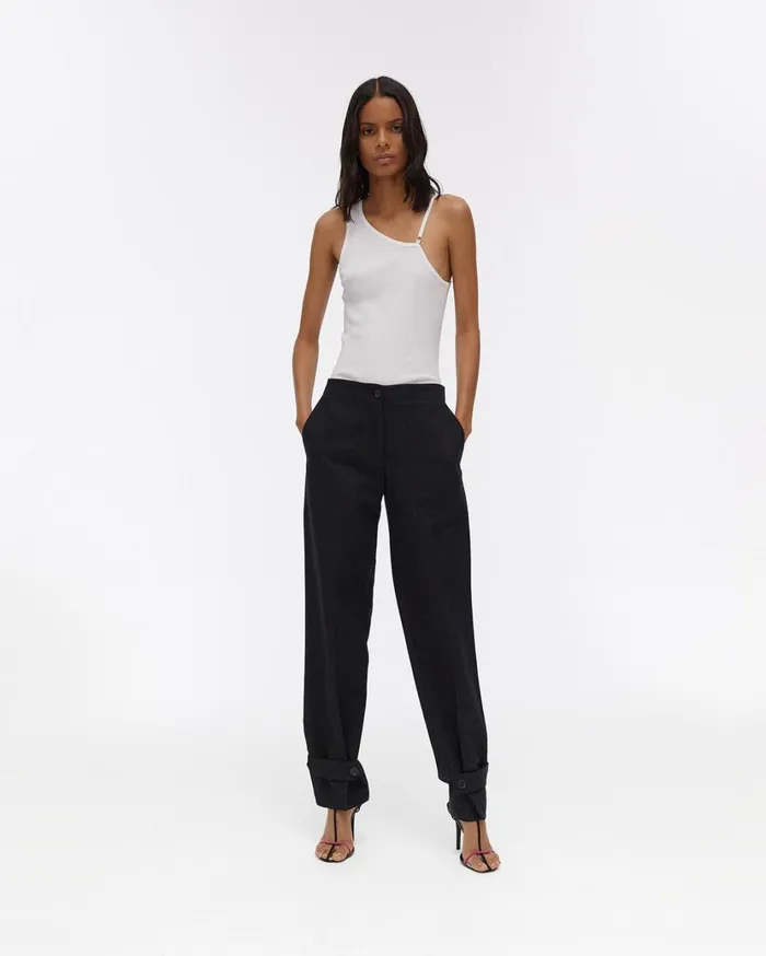 Women Linen Tabbed Leg Pant Black Helmut Lang Pants