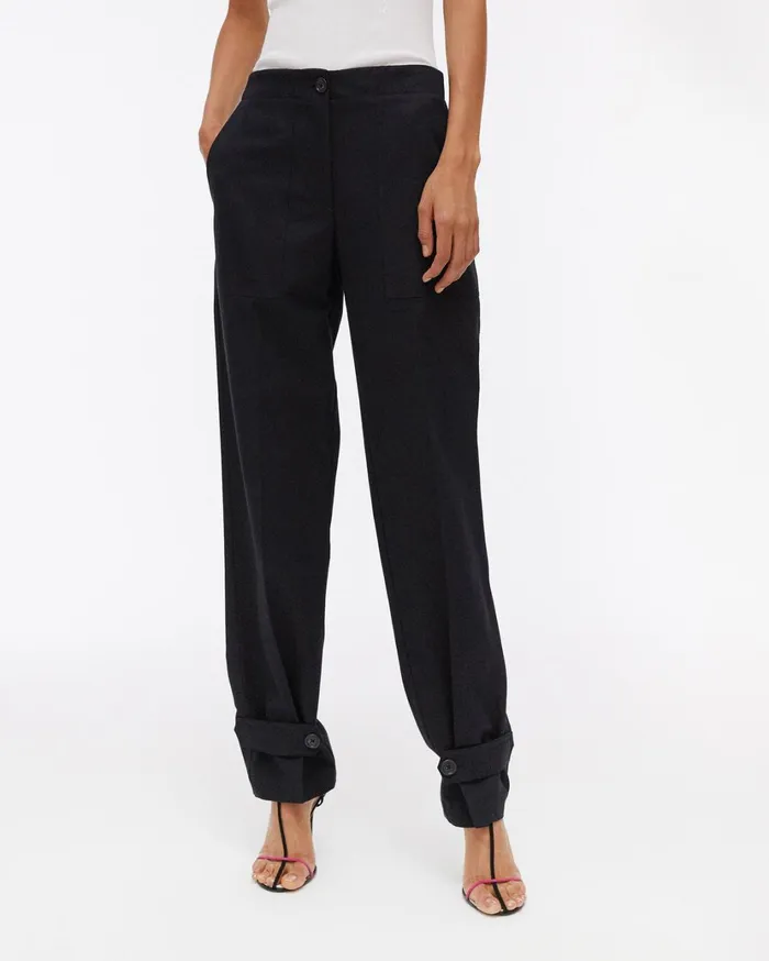 Women Linen Tabbed Leg Pant Black Helmut Lang Pants