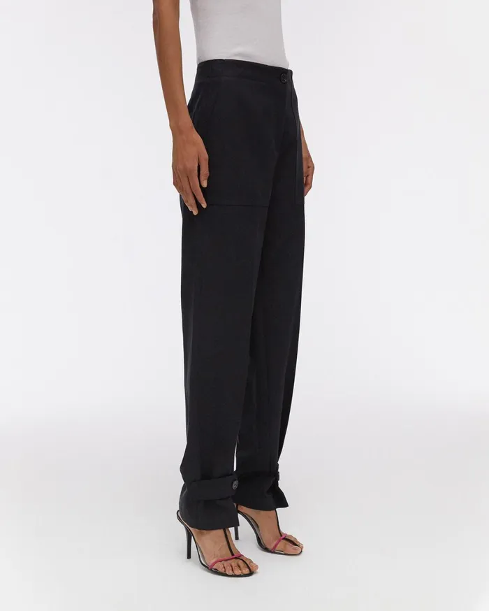 Women Linen Tabbed Leg Pant Black Helmut Lang Pants