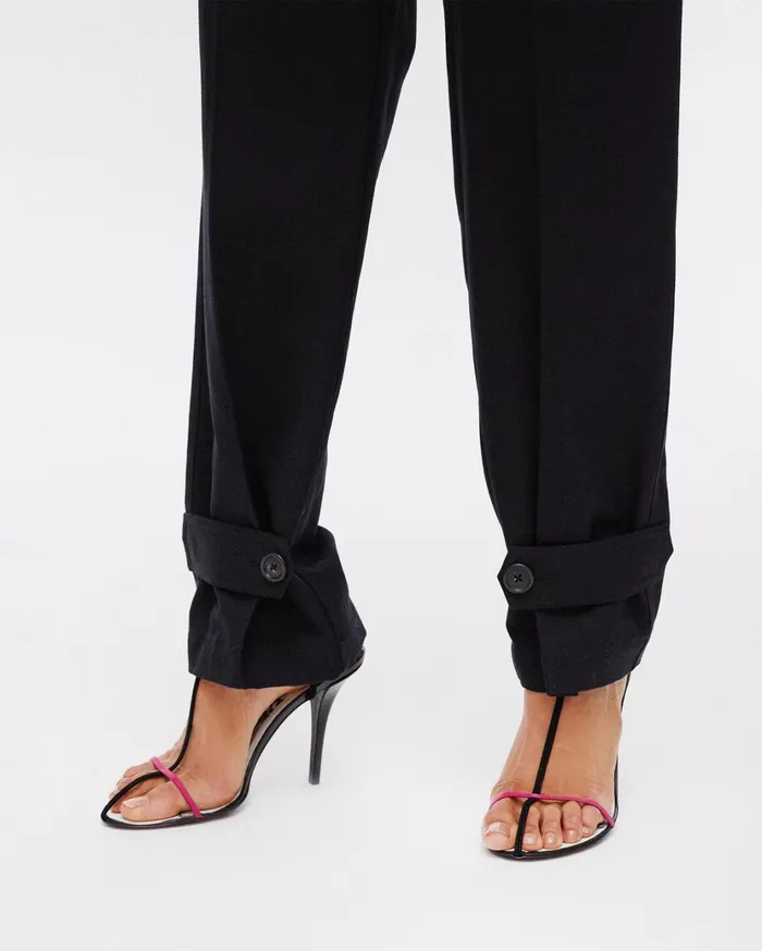 Women Linen Tabbed Leg Pant Black Helmut Lang Pants