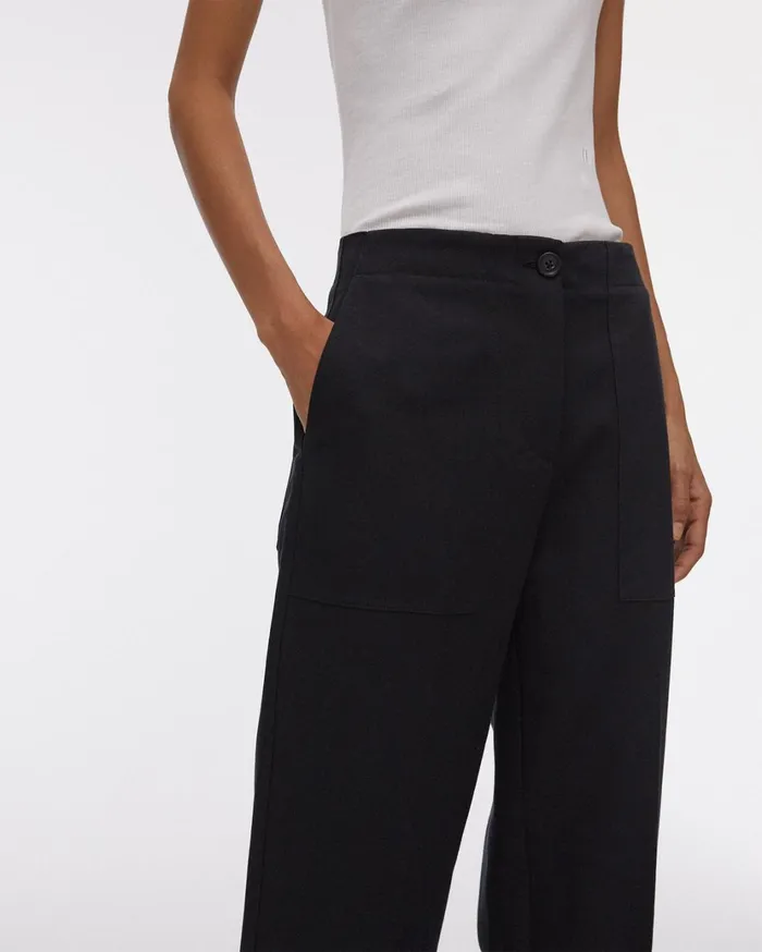 Women Linen Tabbed Leg Pant Black Helmut Lang Pants