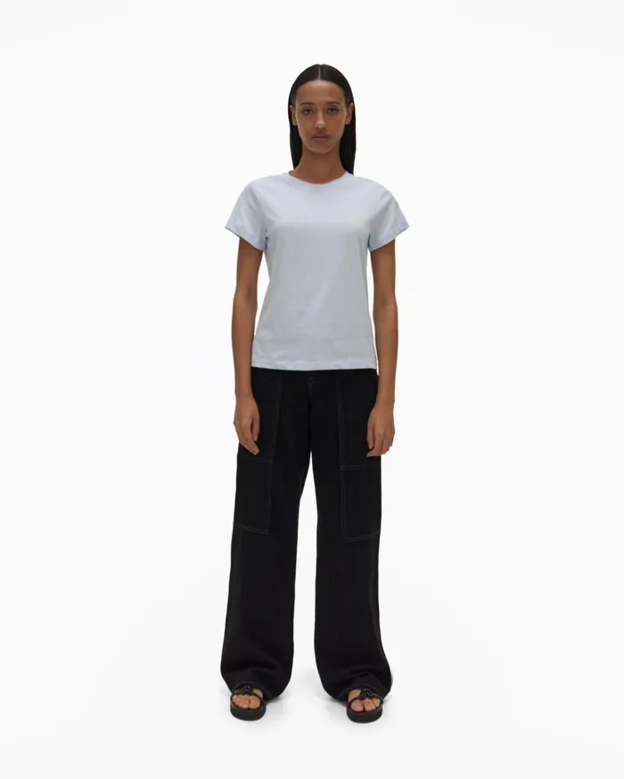 Women Logo Baby Tee Cyber Blue Helmut Lang TShirts and Sweatshirts