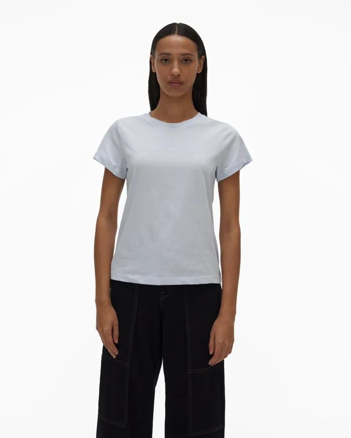 Women Logo Baby Tee Cyber Blue Helmut Lang TShirts and Sweatshirts