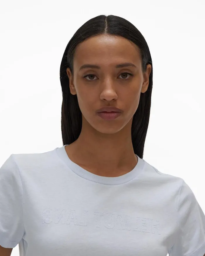 Women Logo Baby Tee Cyber Blue Helmut Lang TShirts and Sweatshirts
