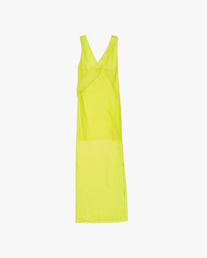 Women Long Double Satin Sash Dress Neon Yellow Helmut Lang Dresses