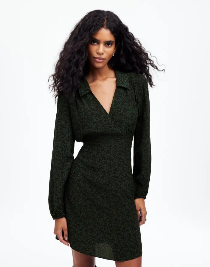 Women LongSleeve Mini Shirtdress In Floral Green Print Madewell Dresses