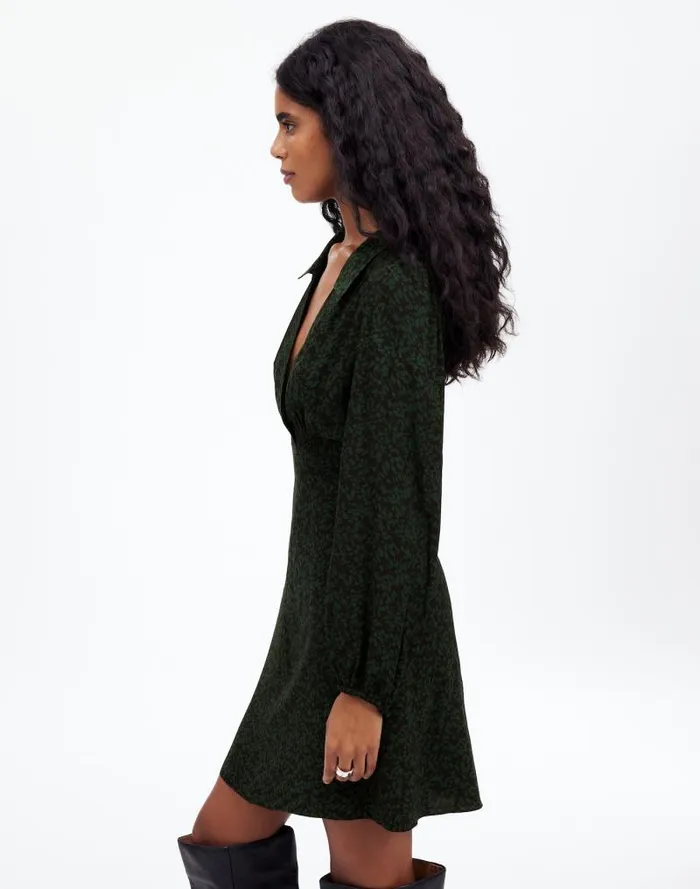 Women LongSleeve Mini Shirtdress In Floral Green Print Madewell Dresses