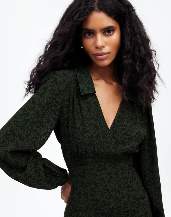 Women LongSleeve Mini Shirtdress In Floral Green Print Madewell Dresses