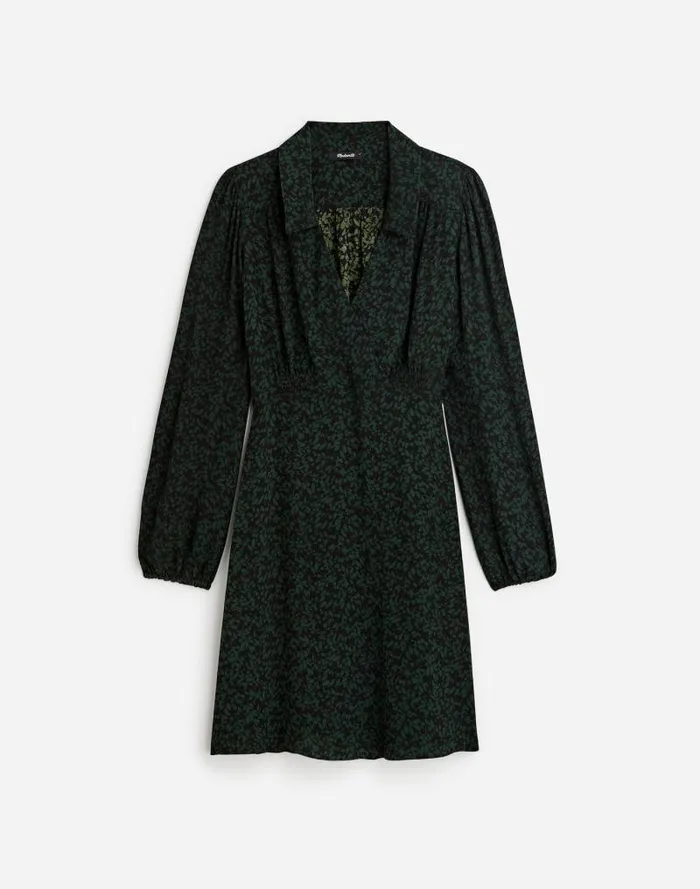 Women LongSleeve Mini Shirtdress In Floral Green Print Madewell Dresses