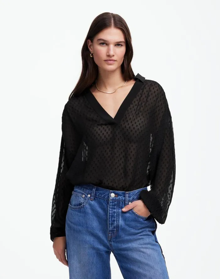Women LongSleeve Popover Top True Black Madewell Tops and Shirts