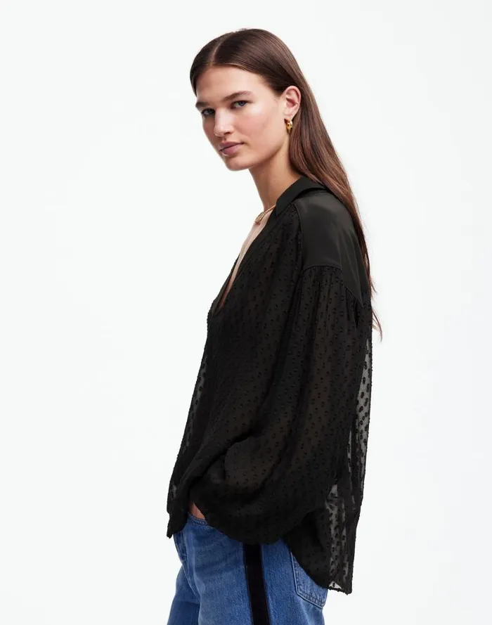 Women LongSleeve Popover Top True Black Madewell Tops and Shirts