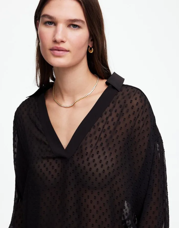 Women LongSleeve Popover Top True Black Madewell Tops and Shirts