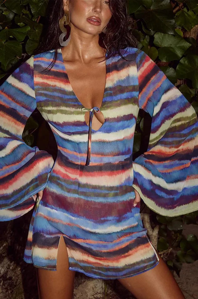 Women Long Sleeved Dresses Runaway The Label ANURA MINI DRESS Riveria Print