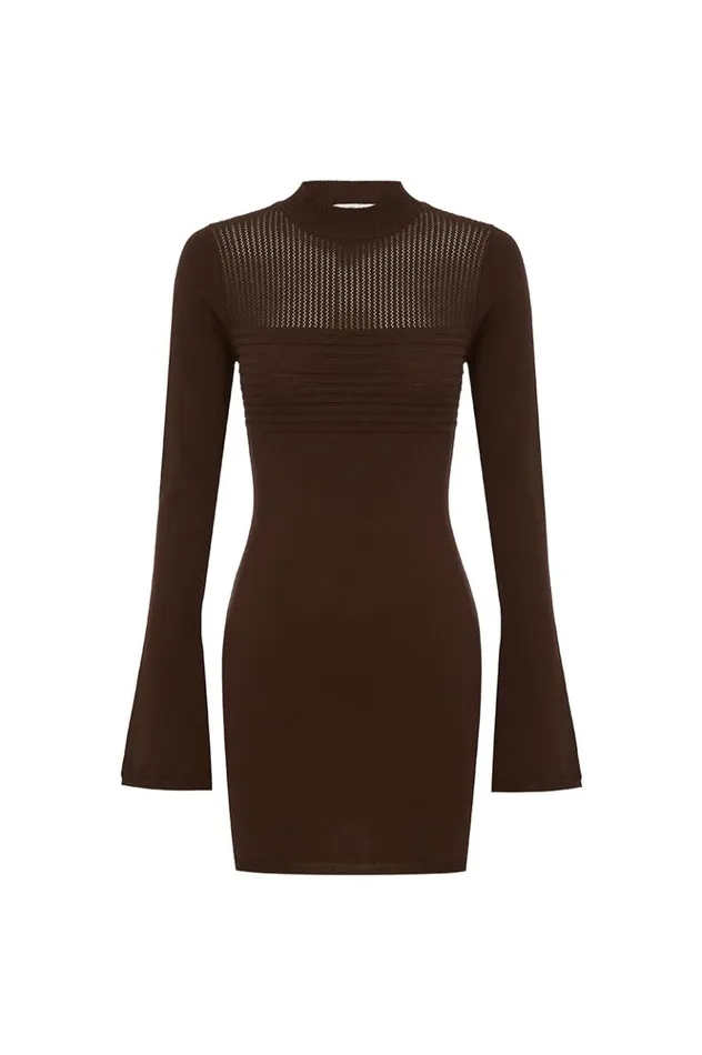 Women Long Sleeved Dresses Runaway The Label COSTA MINI DRESS Chocolate