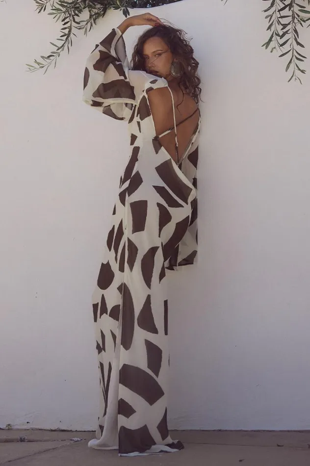 Women Long Sleeved Dresses Runaway The Label KIMBER MAXI DRESS Lazure Chocolate