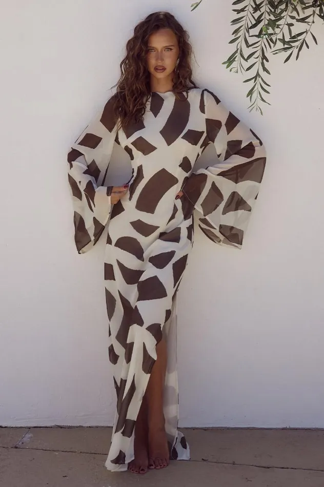 Women Long Sleeved Dresses Runaway The Label KIMBER MAXI DRESS Lazure Chocolate