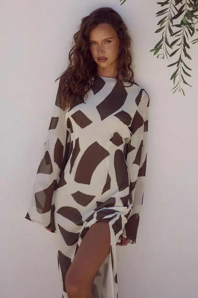 Women Long Sleeved Dresses Runaway The Label KIMBER MAXI DRESS Lazure Chocolate