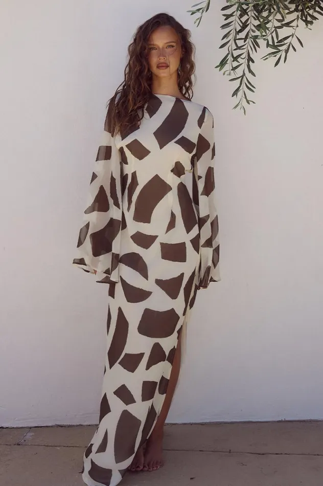 Women Long Sleeved Dresses Runaway The Label KIMBER MAXI DRESS Lazure Chocolate