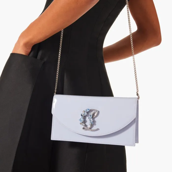 Women Loubi54 Clutch 8211 Patent Calf Leather And Strass Queeny 8211 Skylight Purple Christian Louboutin Crossbody Bags