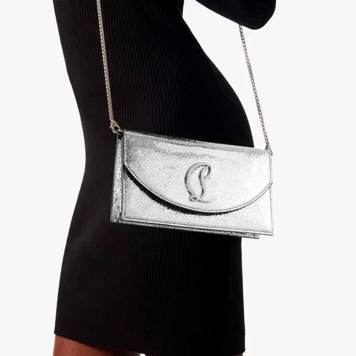 Women Loubi54 Clutch 8211 Specchio Leather Star 8211 Silver Silver Christian Louboutin Shoulder Bags