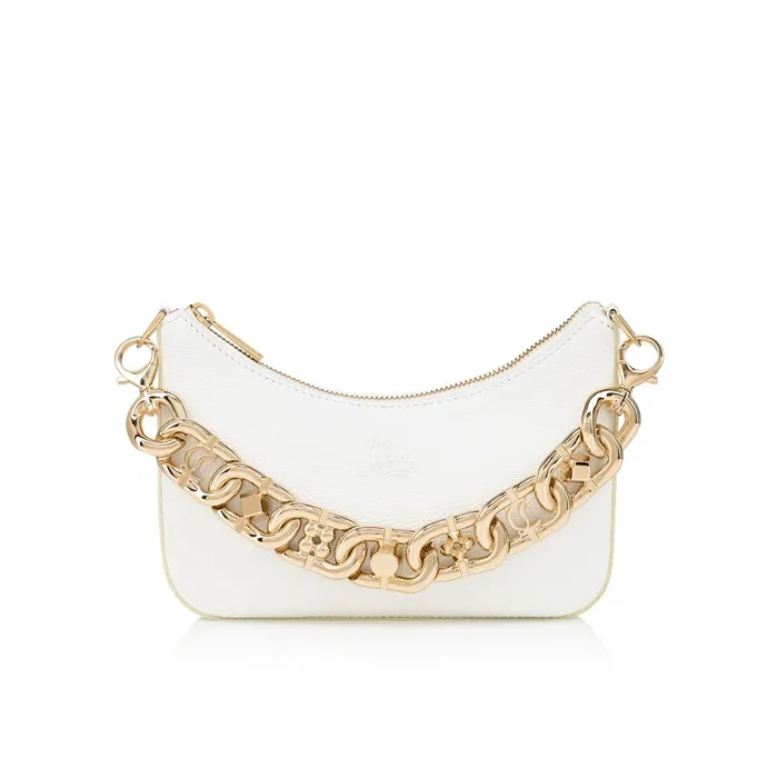 Women Loubila Chain Mini Shoulder Bag 8211 Grained Calf Leather And Fabric 8211 Bianco White Christian Louboutin Crossbody Bags