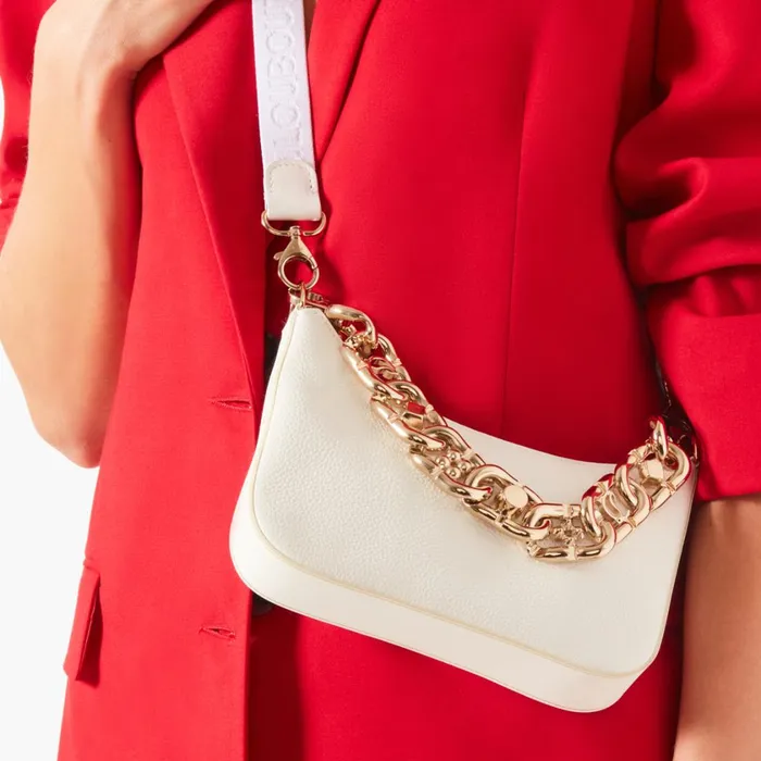 Women Loubila Chain Mini Shoulder Bag 8211 Grained Calf Leather And Fabric 8211 Bianco White Christian Louboutin Crossbody Bags